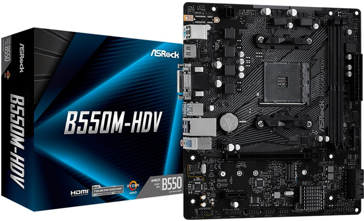 Дънна платка Asrock B550M-HDV, AM4, 2x DDR4, 6x SATA3 , M.2, DP, HDMI, DVI, USB 3.2, ATXна ниска цена с бърза доставка - BestPC.BG