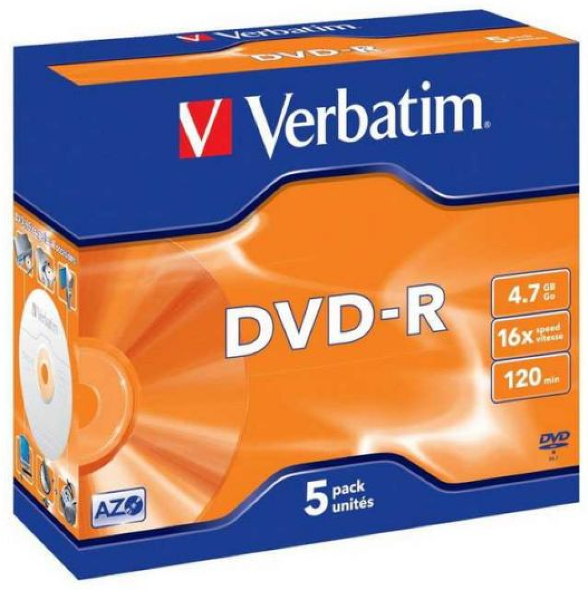 Продукт Verbatim DVD-R AZO 4.7GB 16X MATT SILVER SURFACE (5 PACK)на ниска цена с бърза доставка - BestPC.BG