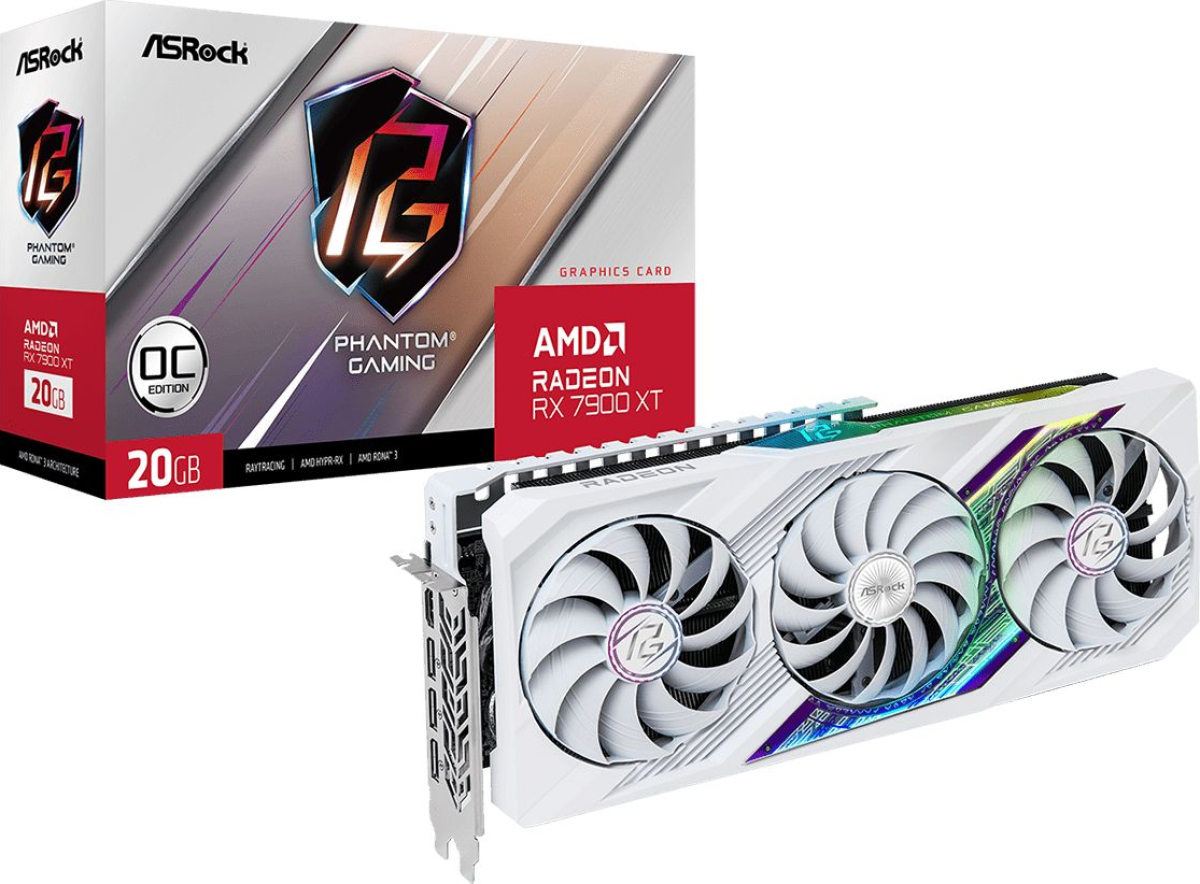 Видеокарта ASROCK AMD Radeon RX 7900XT Phantom Gaming White OC 20 GB GDDR6, 320 bitна ниска цена с бърза доставка - BestPC.BG