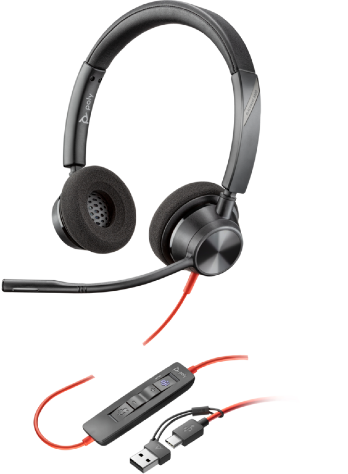 Слушалки HP Poly Blackwire 3320 Stereo Microsoft Teams Certified USB-C Headset +USB-C-A Adapter, Чернина ниска цена с бърза доставка - BestPC.BG