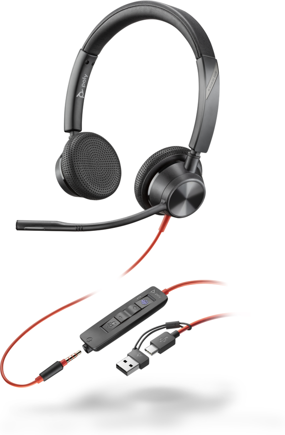 Слушалки HP Poly Blackwire 3325 Stereo Microsoft Teams Certified USB-C Headset +3.5mm Plug +USB-C-A Adapter, Чернина ниска цена с бърза доставка - BestPC.BG