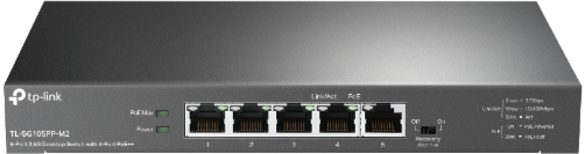 Комутатор/Суич TP-Link TL-SG105PP-M2, 5x 100/1000/2500 PoE, 802.3 af/at, 4K, 25 Gbpsна ниска цена с бърза доставка - BestPC.BG