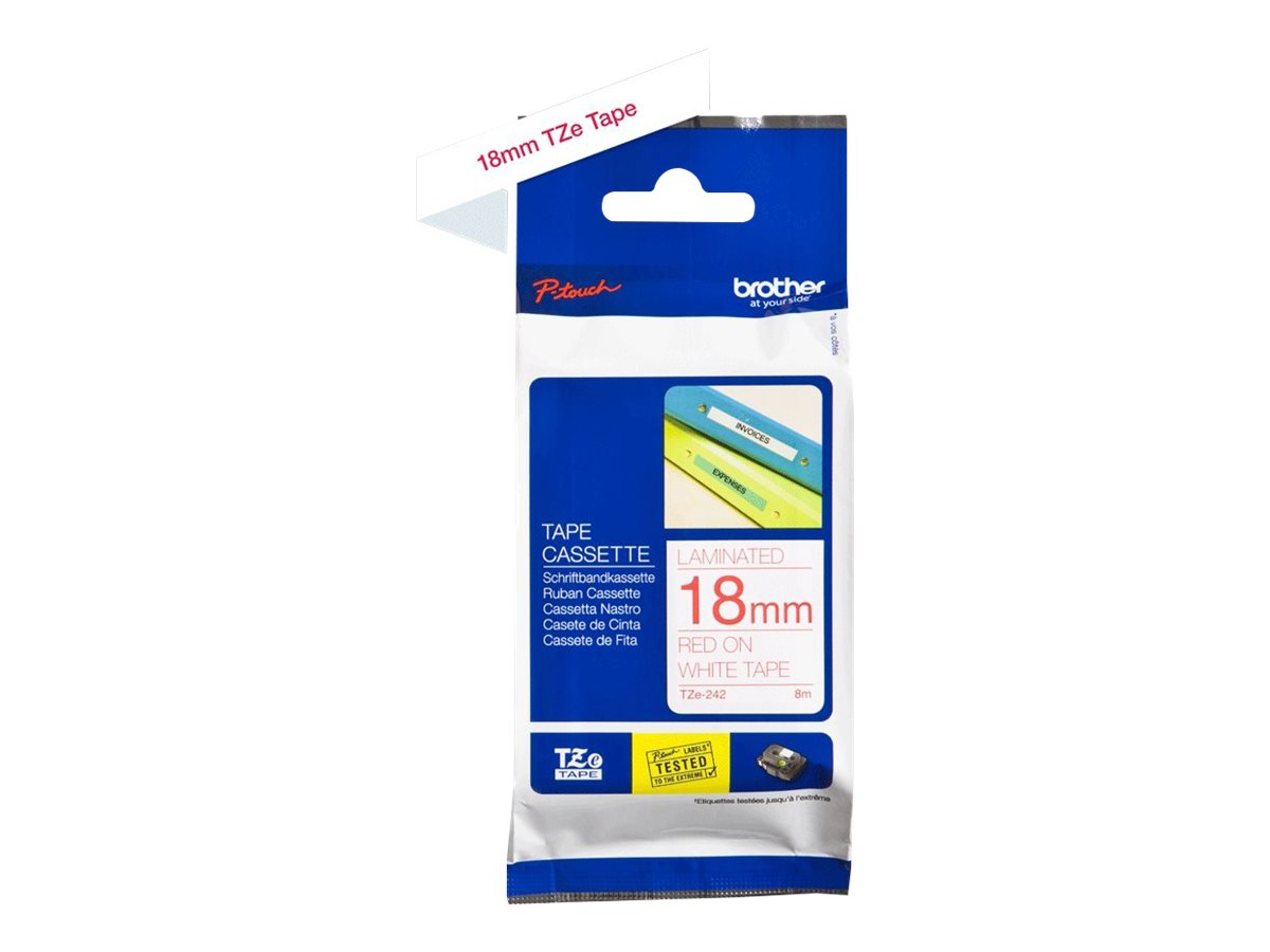 Касета за етикетен принтер BROTHER P-Touch TZE-242 red on white 18mmна ниска цена с бърза доставка - BestPC.BG
