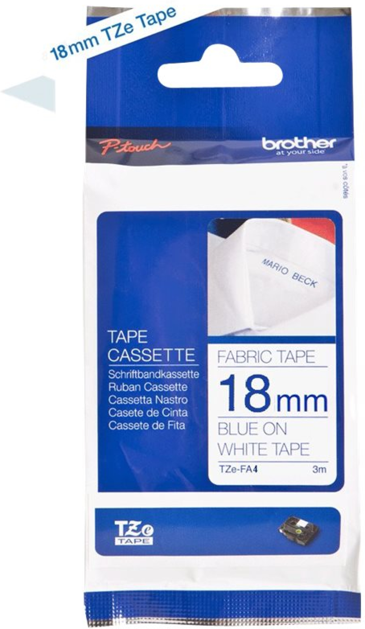 Касета за етикетен принтер BROTHER Tape TZeFA4B 18mm Blue on White background Thermo sticky 3Mна ниска цена с бърза доставка - BestPC.BG
