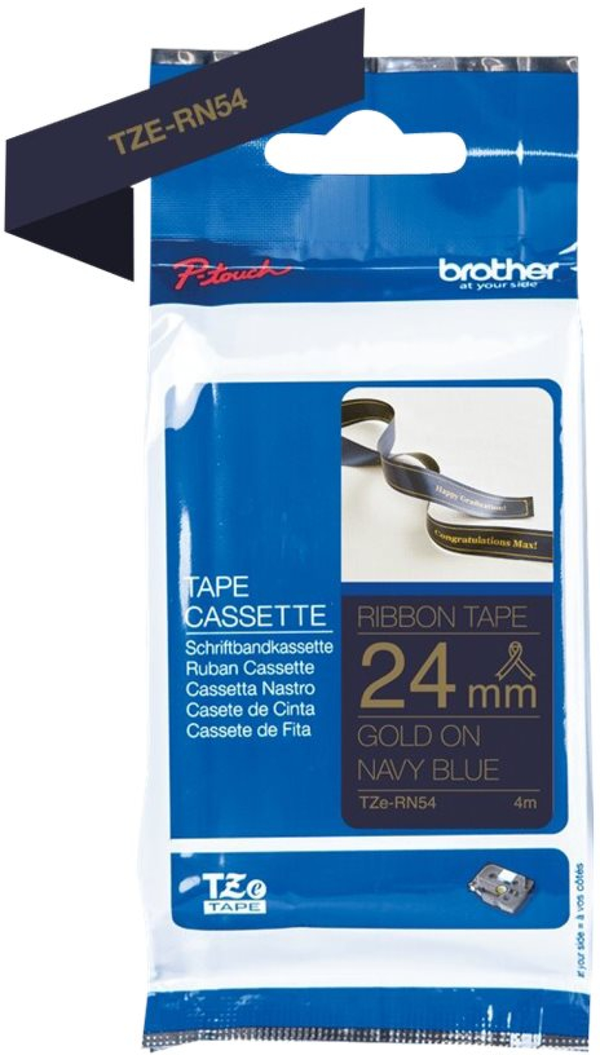 Касета за етикетен принтер BROTHER P-Touch 24mm dark blue-gold ribbon tapeна ниска цена с бърза доставка - BestPC.BG