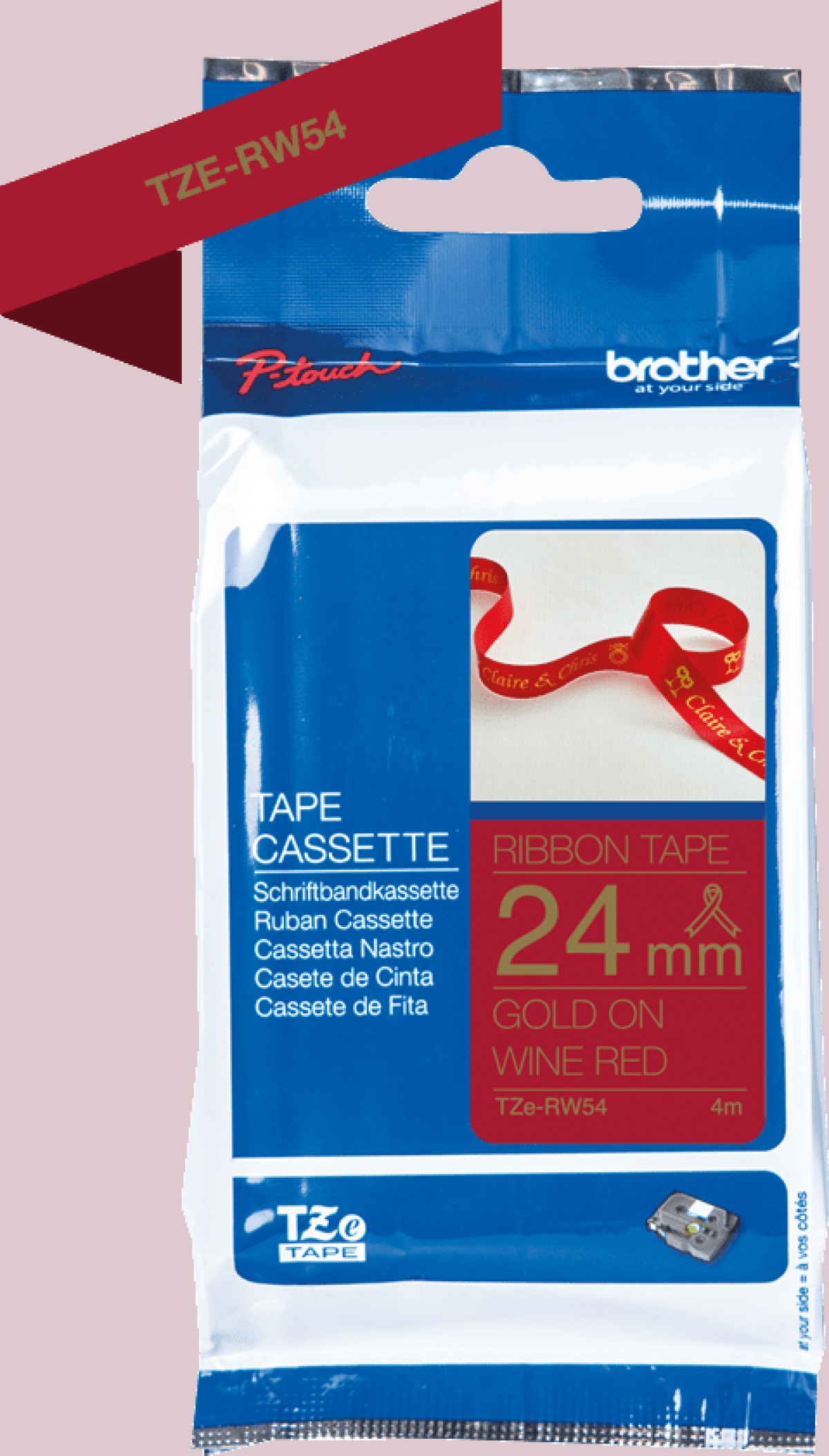 Касета за етикетен принтер BROTHER P-Touch 24mm wind red-gold ribbon tapeна ниска цена с бърза доставка - BestPC.BG