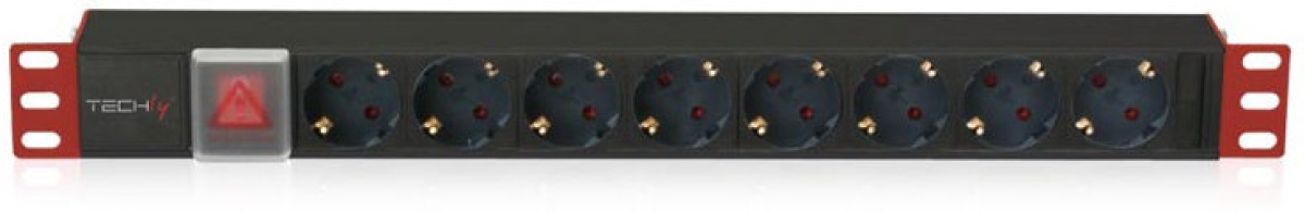 Контакт за шкаф Разклонител за 19" монтаж в шкаф, 8 гнезда шуко + суич, 3 м кабел, черенна ниска цена с бърза доставка - BestPC.BG