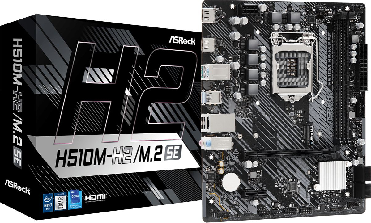 Дънна платка ASROCK H510M-H2/M.2 SE, LGA1200, 2х DDR4 3200 MHz, Gigabit LAN, HDMI, Micro ATXна ниска цена с бърза доставка - BestPC.BG