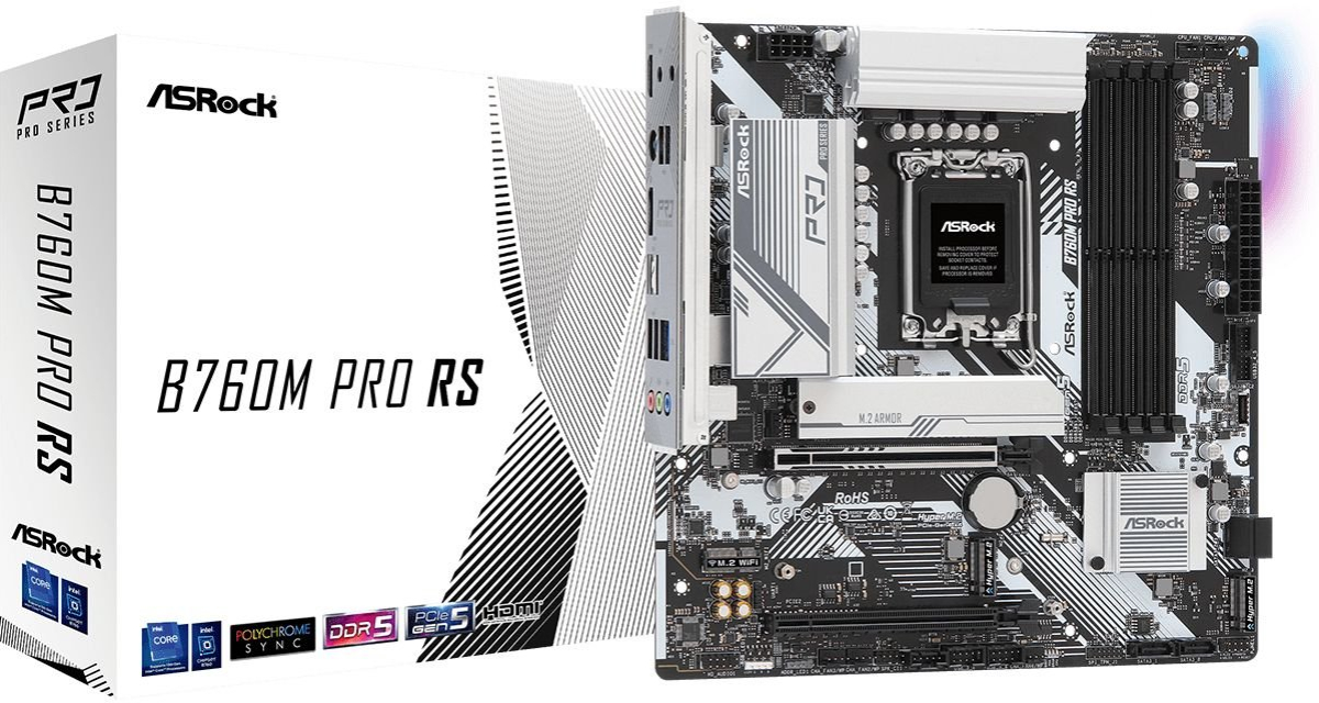 Дънна платка ASRock B760M Pro RS, LGA1700, 4x DDR5, 7200MHz, Micro ATXна ниска цена с бърза доставка - BestPC.BG