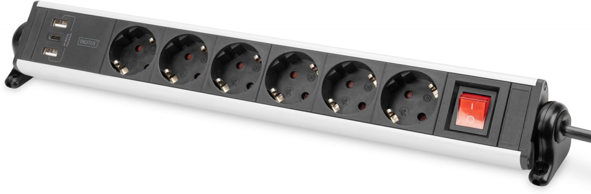 Контакт DIGITUS DA-70624 : разклонител, 6х гнезда, 2х USB А и 1х USB C порта, 1.5мна ниска цена с бърза доставка - BestPC.BG