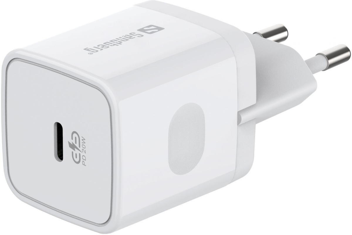 Принадлежност за смартфон SANDBERG SNB-441-42 :: Адаптор зарядно, USB-C, Charger, 20W, бялна ниска цена с бърза доставка - BestPC.BG