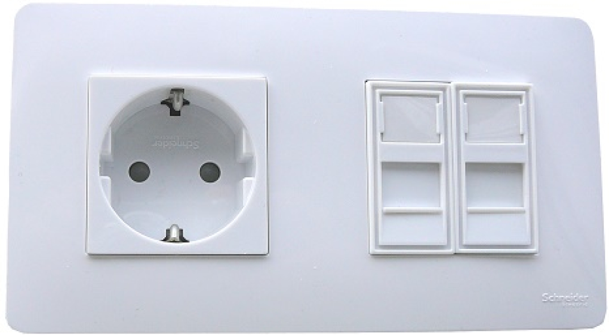 Двойна розетка STP кат.6A + Шуко контакт, за вграждане, с преден вход, бялана ниска цена с бърза доставка - BestPC.BG