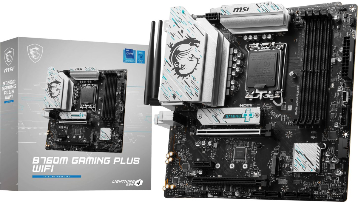 Дънна платка MSI B760M Gaming Plus WiFi, LGA1700, 4x DDR5 5600 MHz, WiFi 6E, 2500 Mb/s, BT 5.3на ниска цена с бърза доставка - BestPC.BG