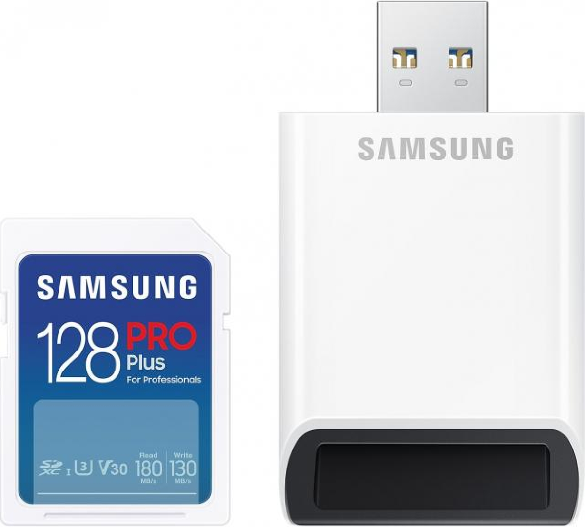 Карта памет Samsung PRO Plus, SD Card, 128GB, USB Четец, Бялана ниска цена с бърза доставка - BestPC.BG