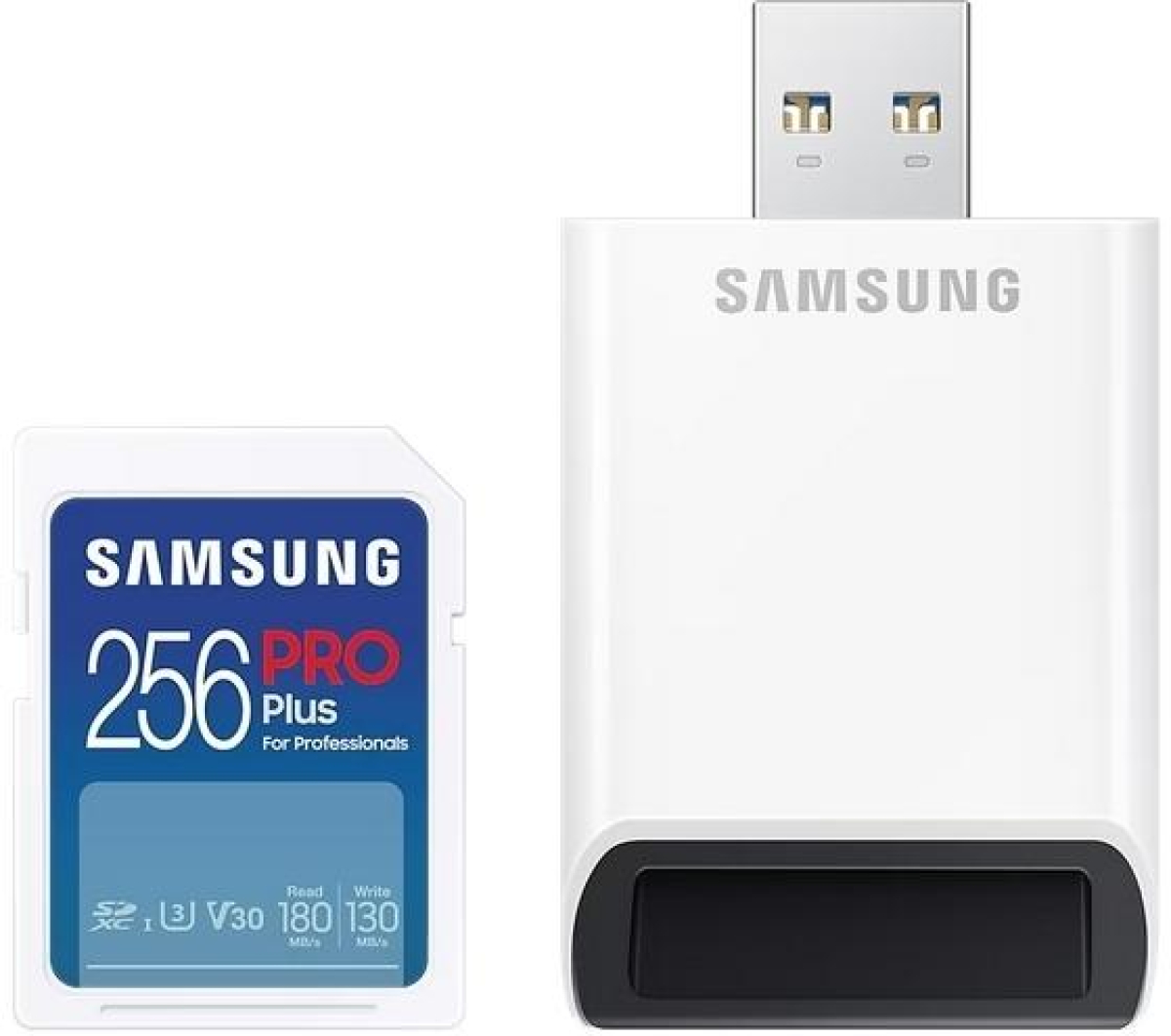 Карта памет Samsung PRO Plus, SD Card, 256GB, USB Четец, Бялана ниска цена с бърза доставка - BestPC.BG