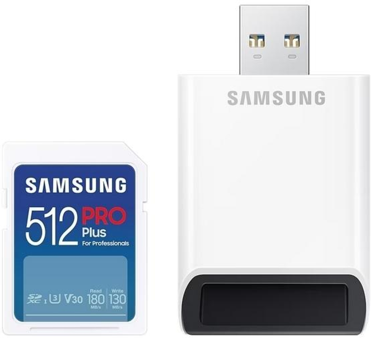 Карта памет Samsung PRO Plus, SD Card, 512GB, USB Четец, Бялана ниска цена с бърза доставка - BestPC.BG