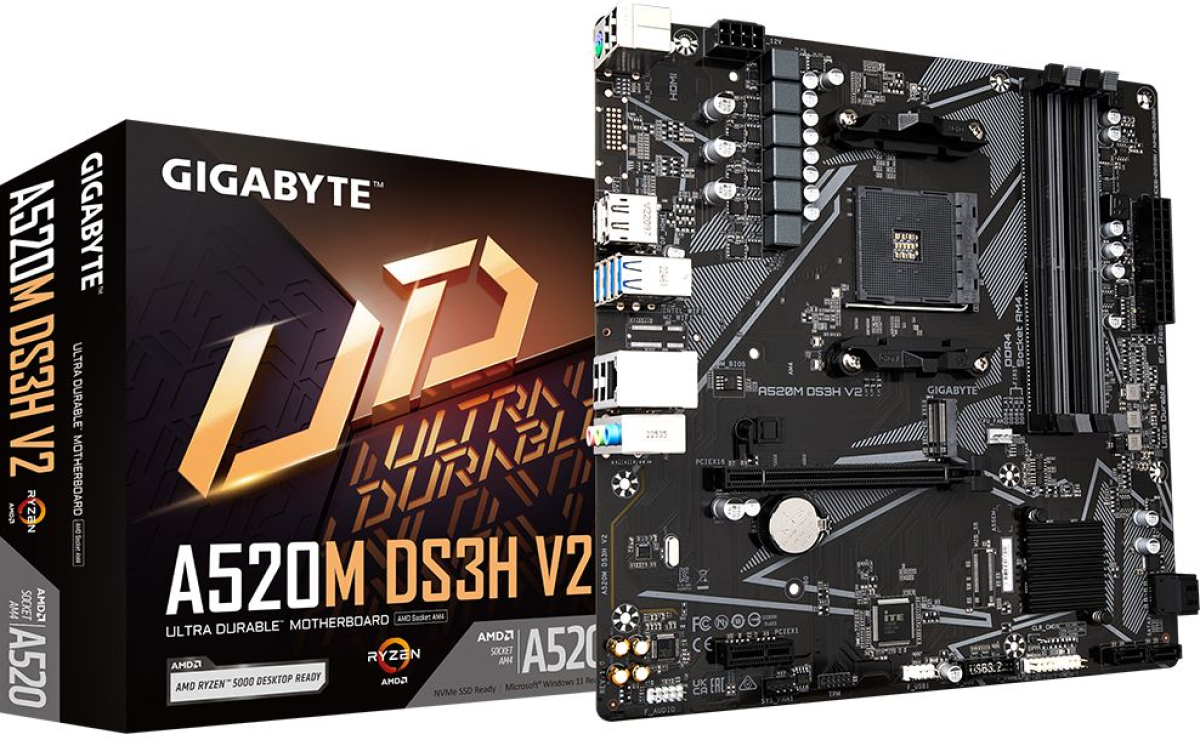 Дънна платка Gigabyte A520M DS3H V2, AM4, 4x DDR4, 4x SATA3 6.0 Gb/s, 1x RJ-45, Micro ATXна ниска цена с бърза доставка - BestPC.BG