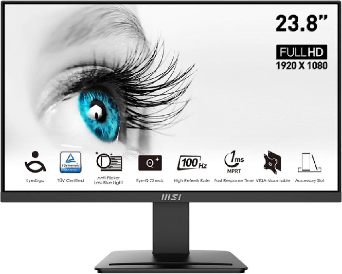 Монитор MSI PRO MP2412, 23.8" 1920x1080 VA, FHD, 300 nits, 100Hz, 1ms, HDMI, DP, VESAна ниска цена с бърза доставка - BestPC.BG