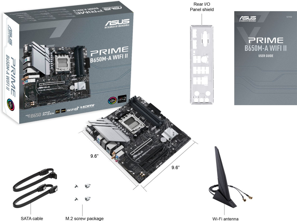 Дънна платка Asus Prime B650M-A WiFi II, AM5, 4x DDR5, 4x SATA 6.0 Gb/s, Micro ATXна ниска цена с бърза доставка - BestPC.BG