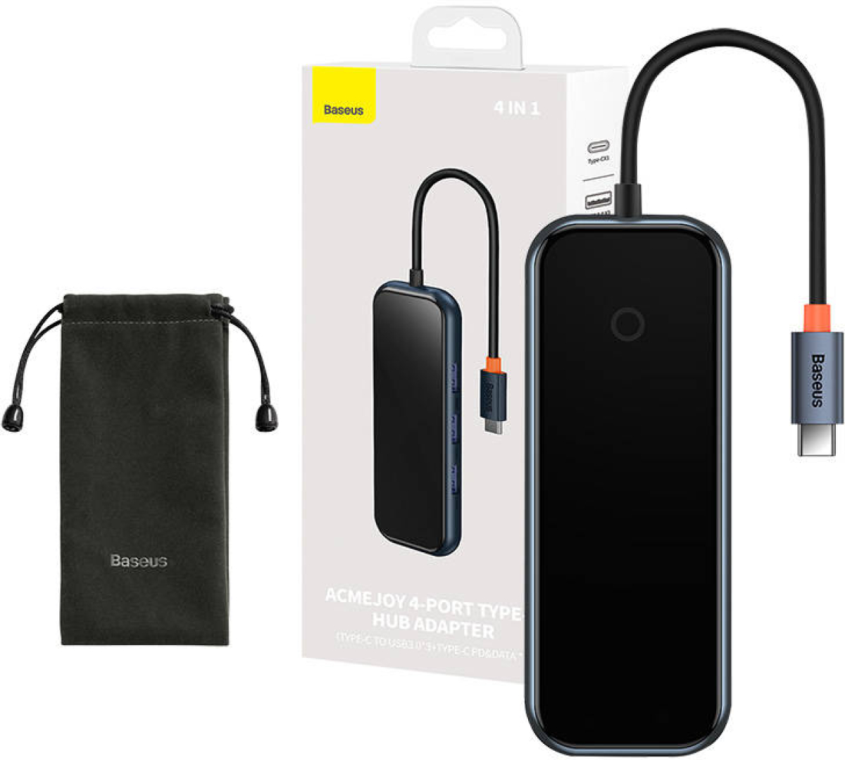 USB Хъб Baseus AcmeJoy WKJZ010013 4-портов USB-C към 3xUSB 3.0 + USB-C PD - тъмносивна ниска цена с бърза доставка - BestPC.BG