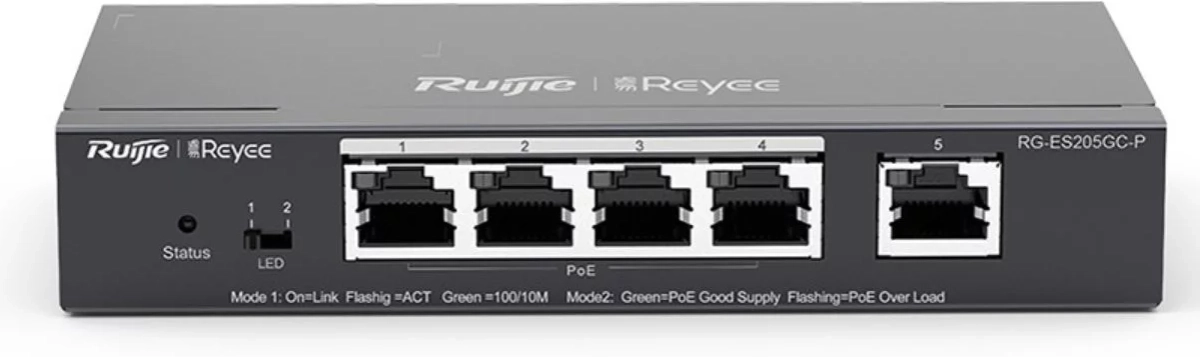 Комутатор/Суич Ruijie RG-ES205GC-P, 5-портов cloud-базиран PoE комутаторна ниска цена с бърза доставка - BestPC.BG