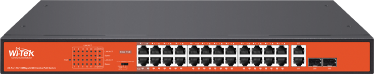 Комутатор/Суич Wi-Tek WI-PS526G V4, 24х 10/100, 2x 10/100/1000 Uplink, 2x 100Mbps SFP, af/atна ниска цена с бърза доставка - BestPC.BG