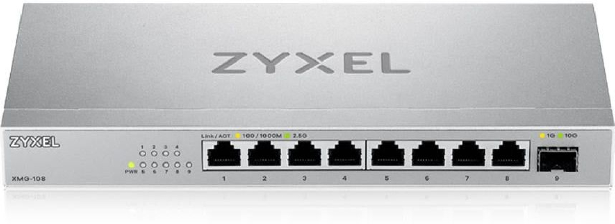 Комутатор/Суич ZyXEL XMG-108, 8x 2,5G, 1x SFP+ 10G, 60 Gbps, QoS, Plug and Play, Металенна ниска цена с бърза доставка - BestPC.BG