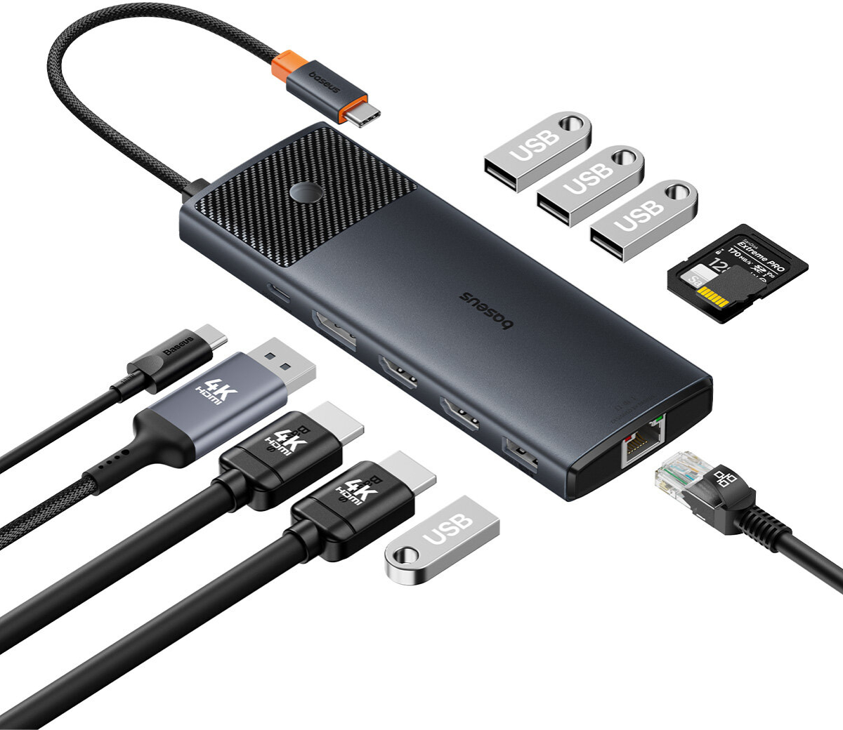 USB Хъб Baseus Metal Gleam Series II 11-в-1 USB Type C към HDMI, DisplayPorts, USB-A, USB-Cна ниска цена с бърза доставка - BestPC.BG