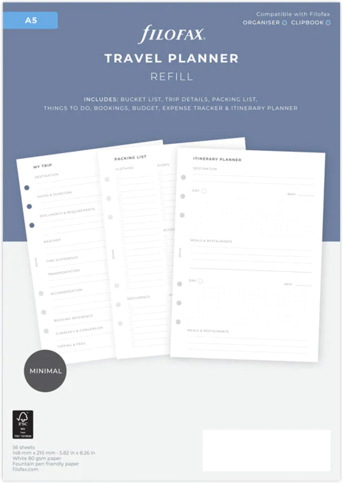 Filofax Пълнител за органайзер Minimal, А5, за пътуванена ниска цена с бърза доставка - BestPC.BG