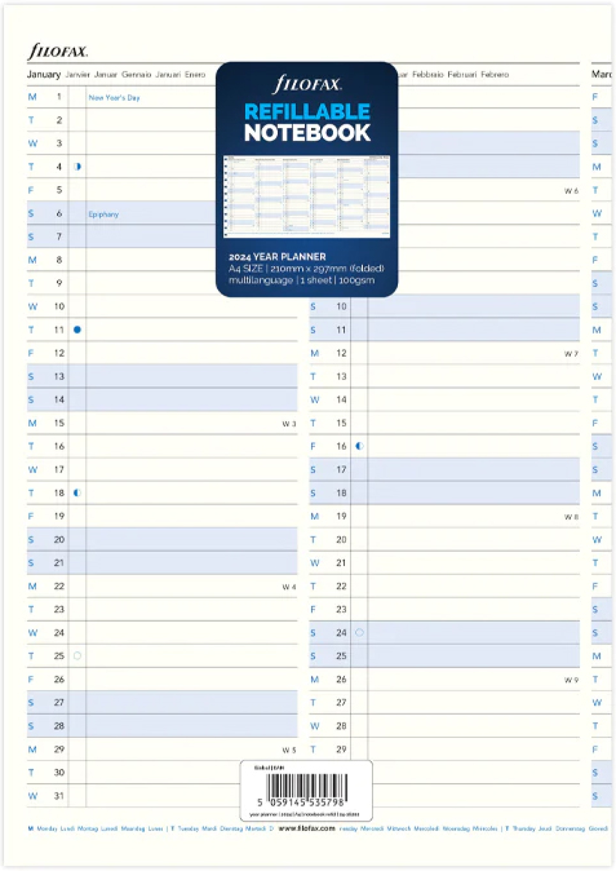 Filofax Пълнител за тефтер, А4, за 2024 година, 1 година на страница в разгъвкана ниска цена с бърза доставка - BestPC.BG