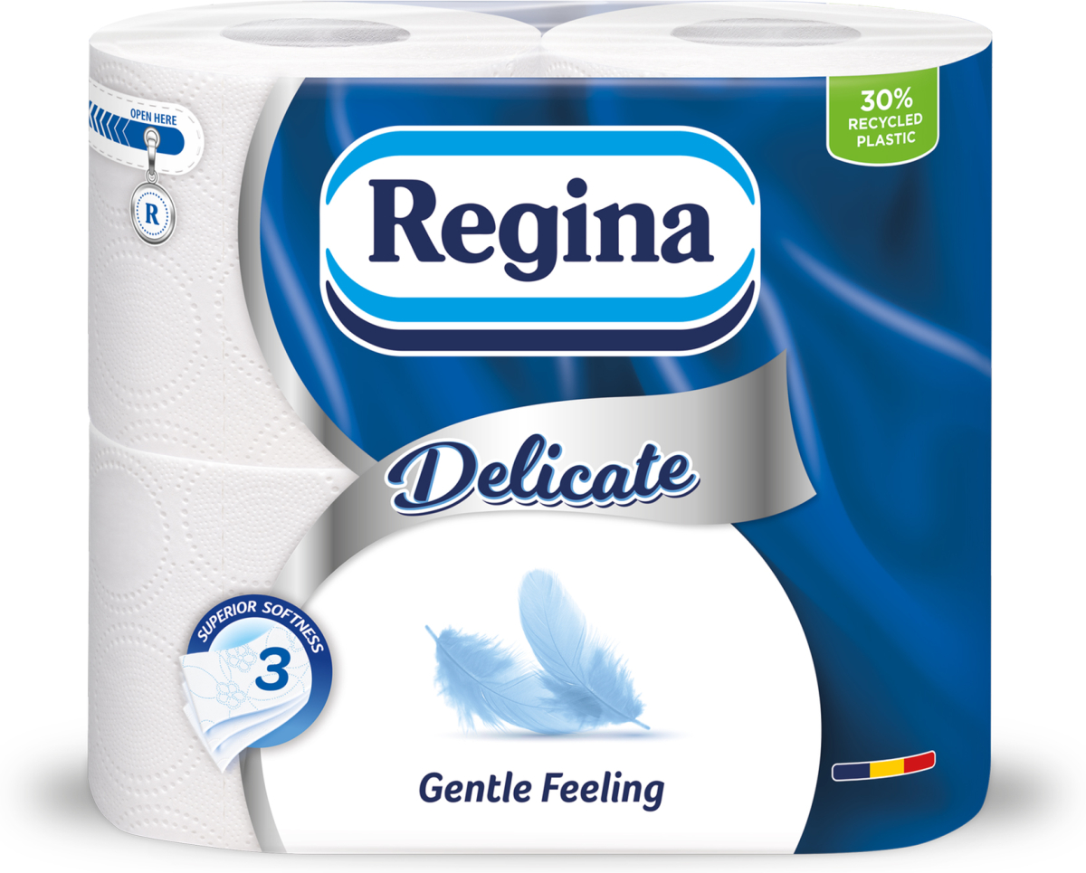 Почистващ продукт Regina Тоалетна хартия Gentle, целулоза, трипластова, 150 къса, 4 брояна ниска цена с бърза доставка - BestPC.BG