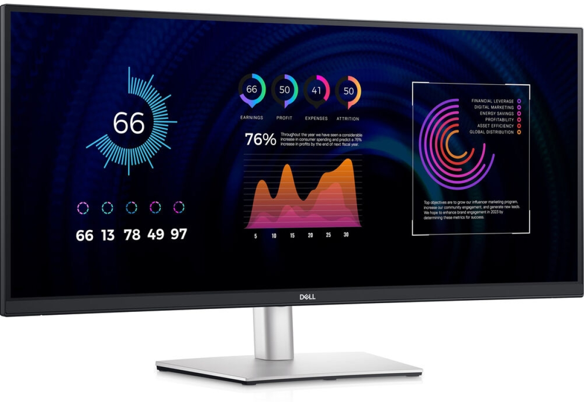 Монитор Dell P3424WE, 34" 3440x1440, 300 nits, 60Hz, 5ms, HDMI, DP, USB-C, RJ45, VESA, черенна ниска цена с бърза доставка - BestPC.BG