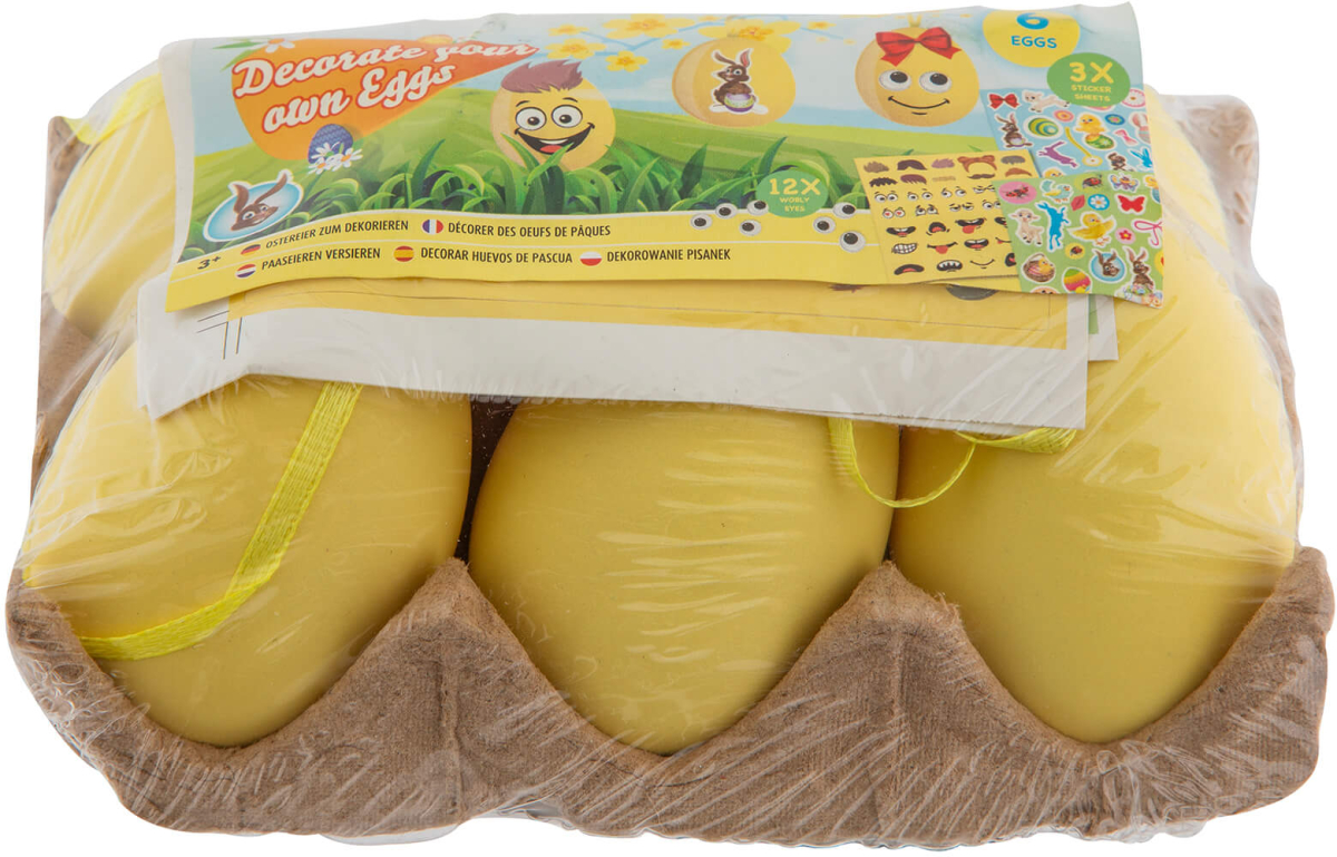 Moxy Яйца за декорация, жълти, 6 броя, с включени стикери и очичкина ниска цена с бърза доставка - BestPC.BG