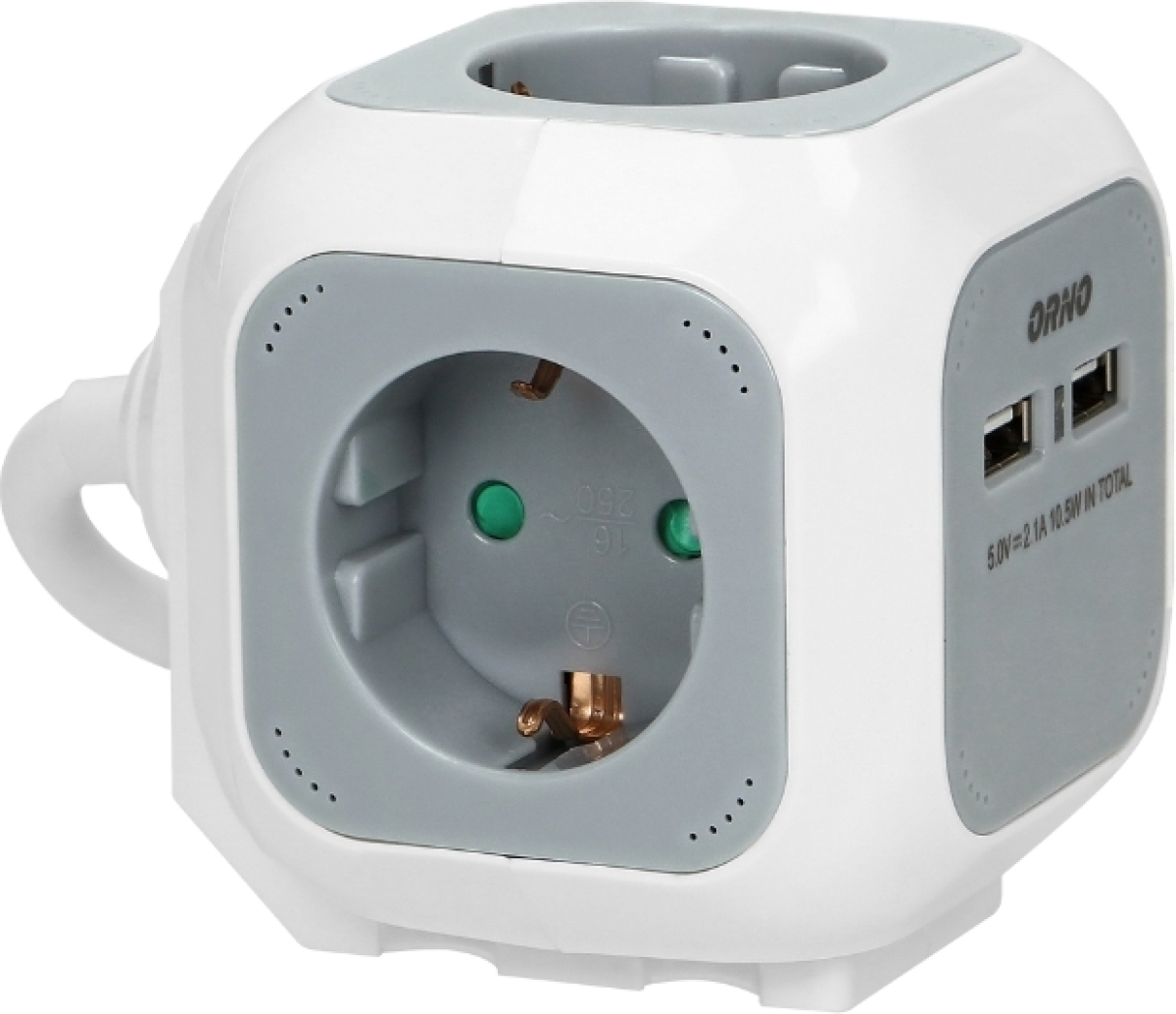 Контакт Разклонител куб 4x 2P+E Шуко и 2x USB тип А 5VDC/2.1A, с кабел 1.4m, цвят Бял/сив - ORNO OR-AE-13144(GS)на ниска цена с бърза доставка - BestPC.BG