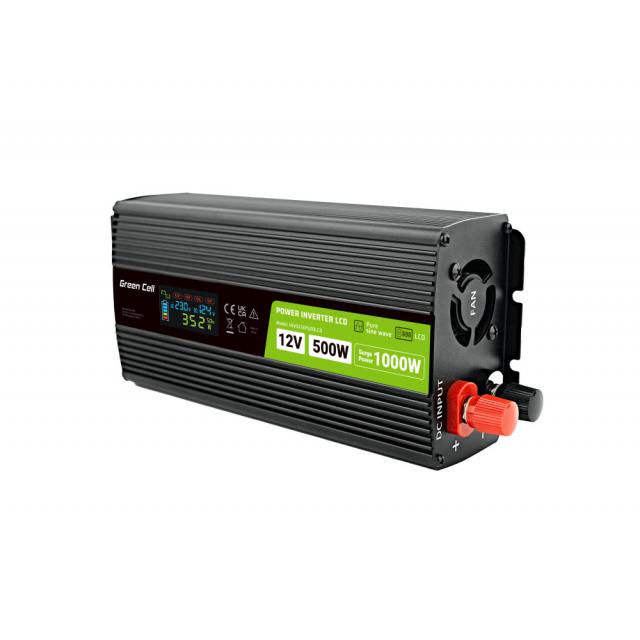 Инвертор GREEN CELL, 12-220V, DC-AC, 500W-1000W INVGC12P500LCD LCDна ниска цена с бърза доставка - BestPC.BG