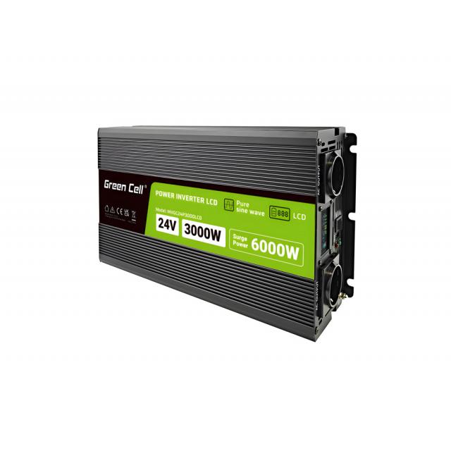 Инвертор GREEN CELL, 24-220V, DC-AC, 3000W-6000W, INVGCP3000LCD LCDна ниска цена с бърза доставка - BestPC.BG