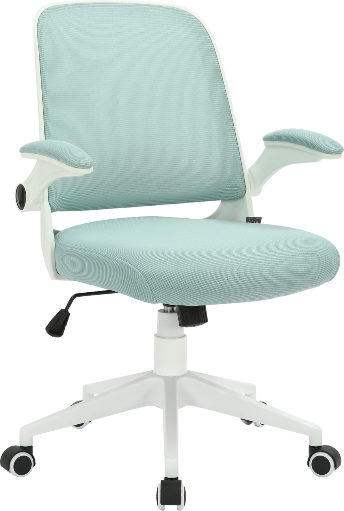 Офис стол RFG Pretty White W, дамаска и меш, Tilt механизъм, до 120 kg, синьо-зеленна ниска цена с бърза доставка - BestPC.BG