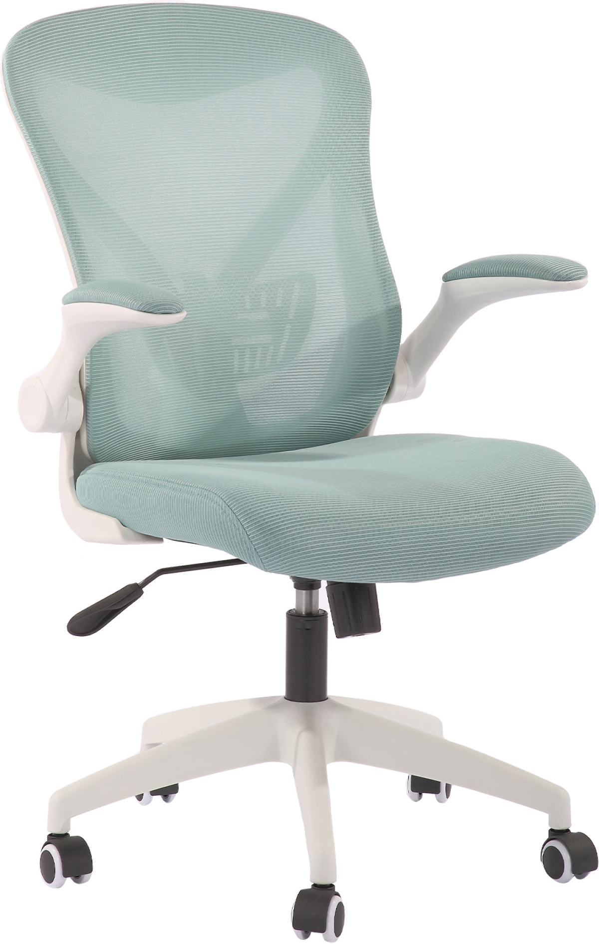 Офис стол RFG Jolly White W, дамаска и меш, Tilt механизъм, до 120 kg, синьо-зеленна ниска цена с бърза доставка - BestPC.BG