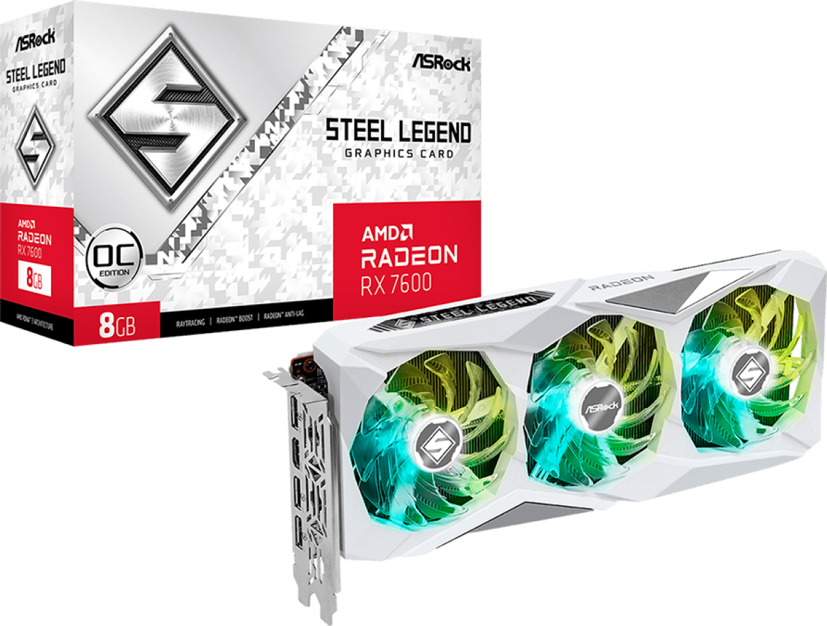 Видеокарта ASRock Radeon RX 7600 Steel Legend OC 8GB GDDR6, 1x HDMI 2.1, 3x DisplayPort 2.1на ниска цена с бърза доставка - BestPC.BG