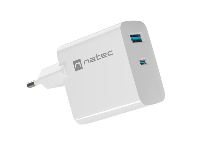 Принадлежност за смартфон Natec USB Charger Ribera Gan 1X USB-A + 1X USB-C 65W, Whiteна ниска цена с бърза доставка - BestPC.BG