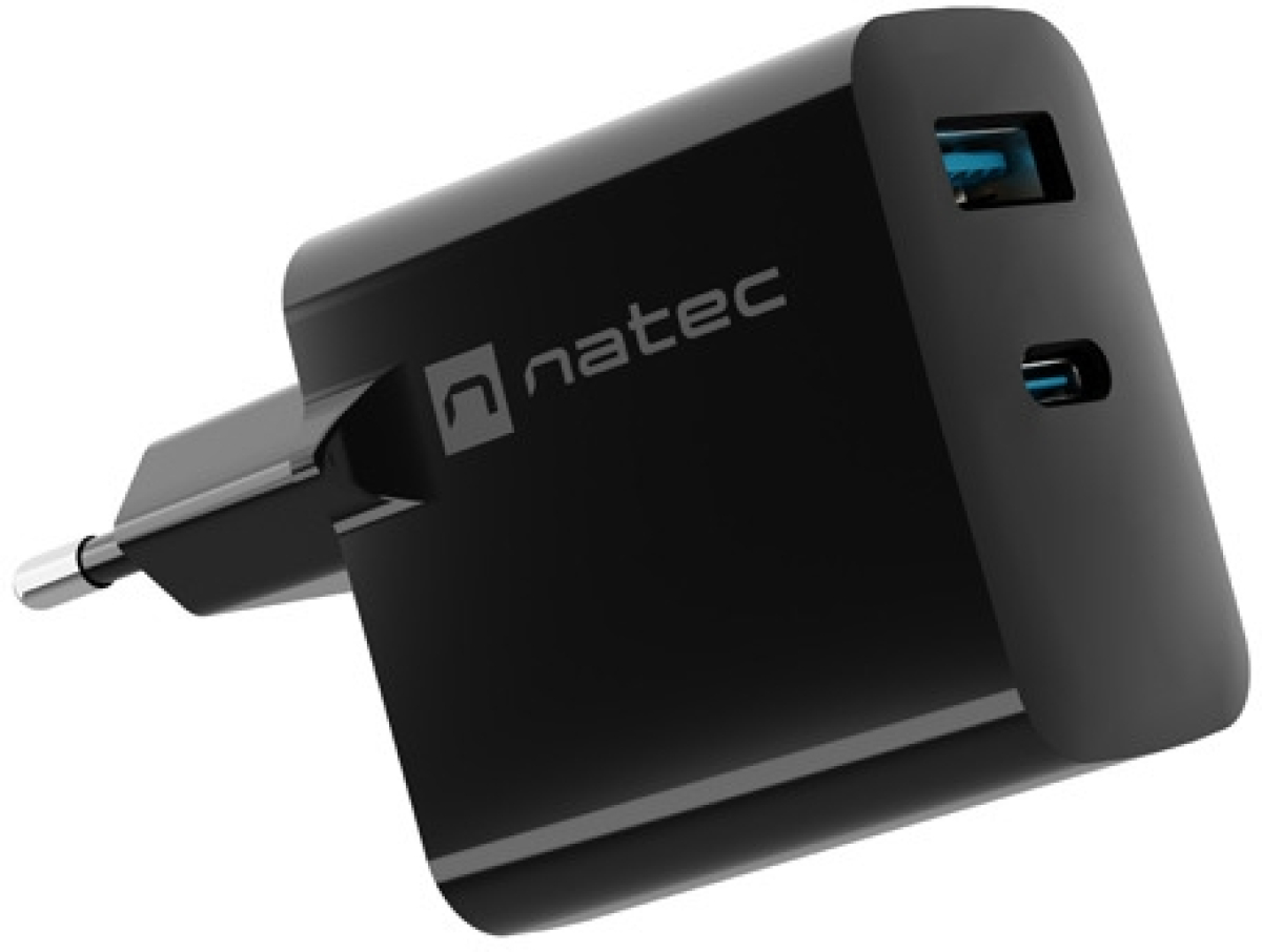 Принадлежност за смартфон Natec USB Charger Ribera Gan 1X USB-A + 1X USB-C 65W, Blackна ниска цена с бърза доставка - BestPC.BG
