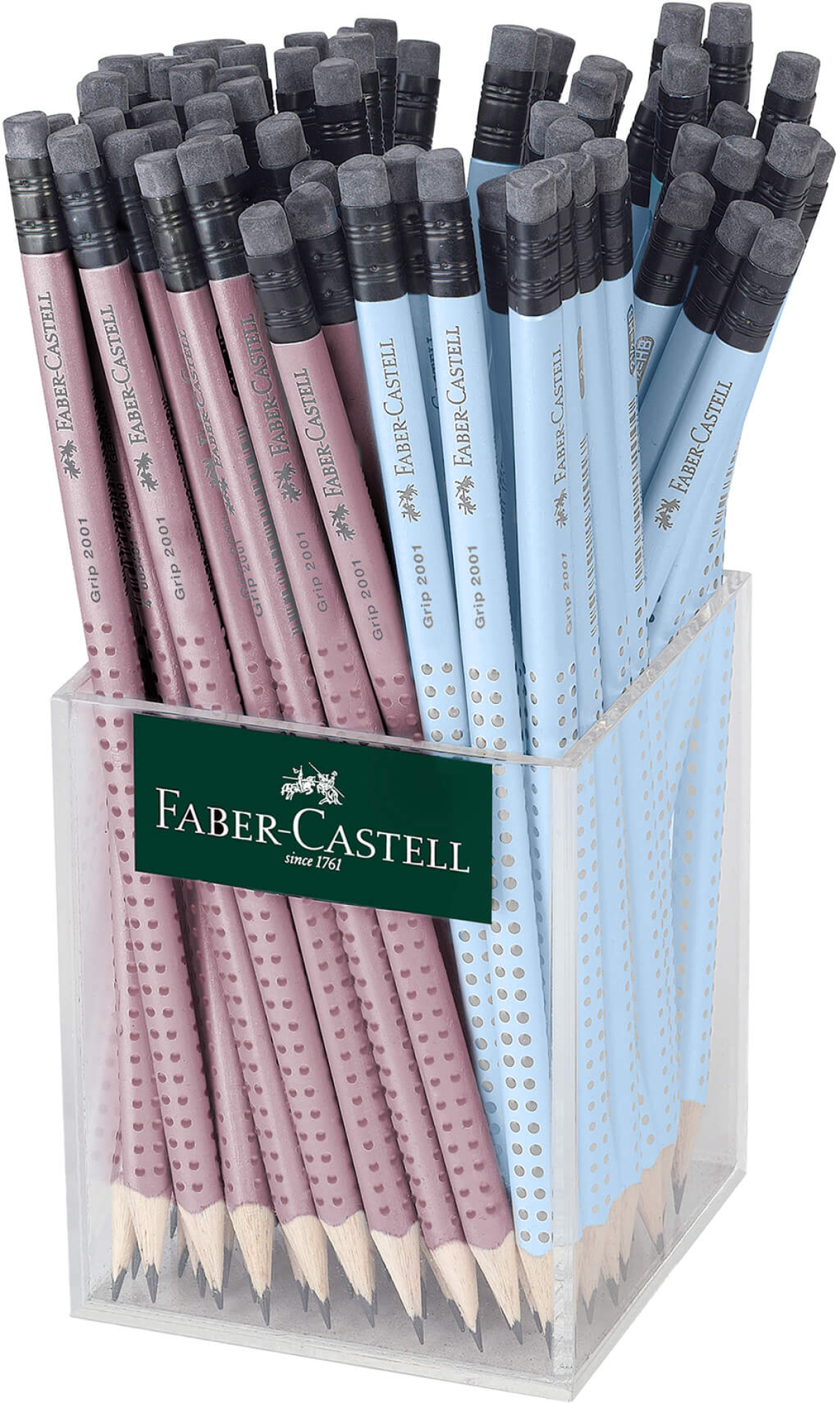 Faber-Castell Молив Grip 2001, чернографитен, B, с гума, 72 броя, светлосини и розовина ниска цена с бърза доставка - BestPC.BG