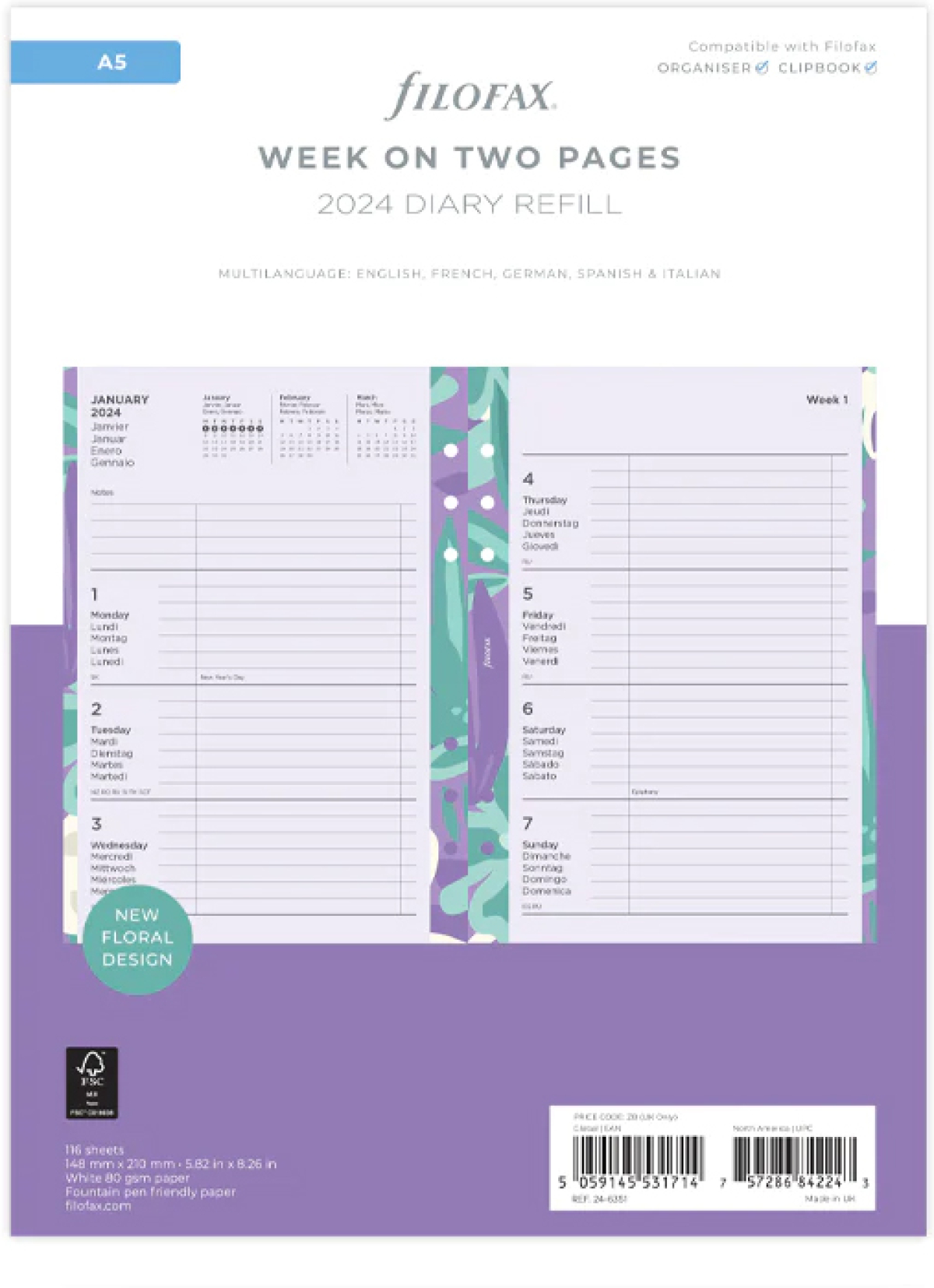 Filofax Пълнител за органайзер Floral, А5, за 2024 годинана ниска цена с бърза доставка - BestPC.BG