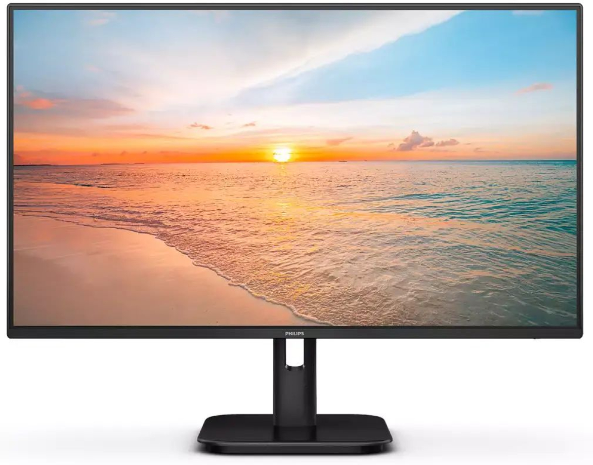 Монитор PHILIPS 24E1N1100A-00, 23.8" FHD, 16:9, 1ms, 250cd/m2, VGA, HDMI, 2x 2W, Черенна ниска цена с бърза доставка - BestPC.BG