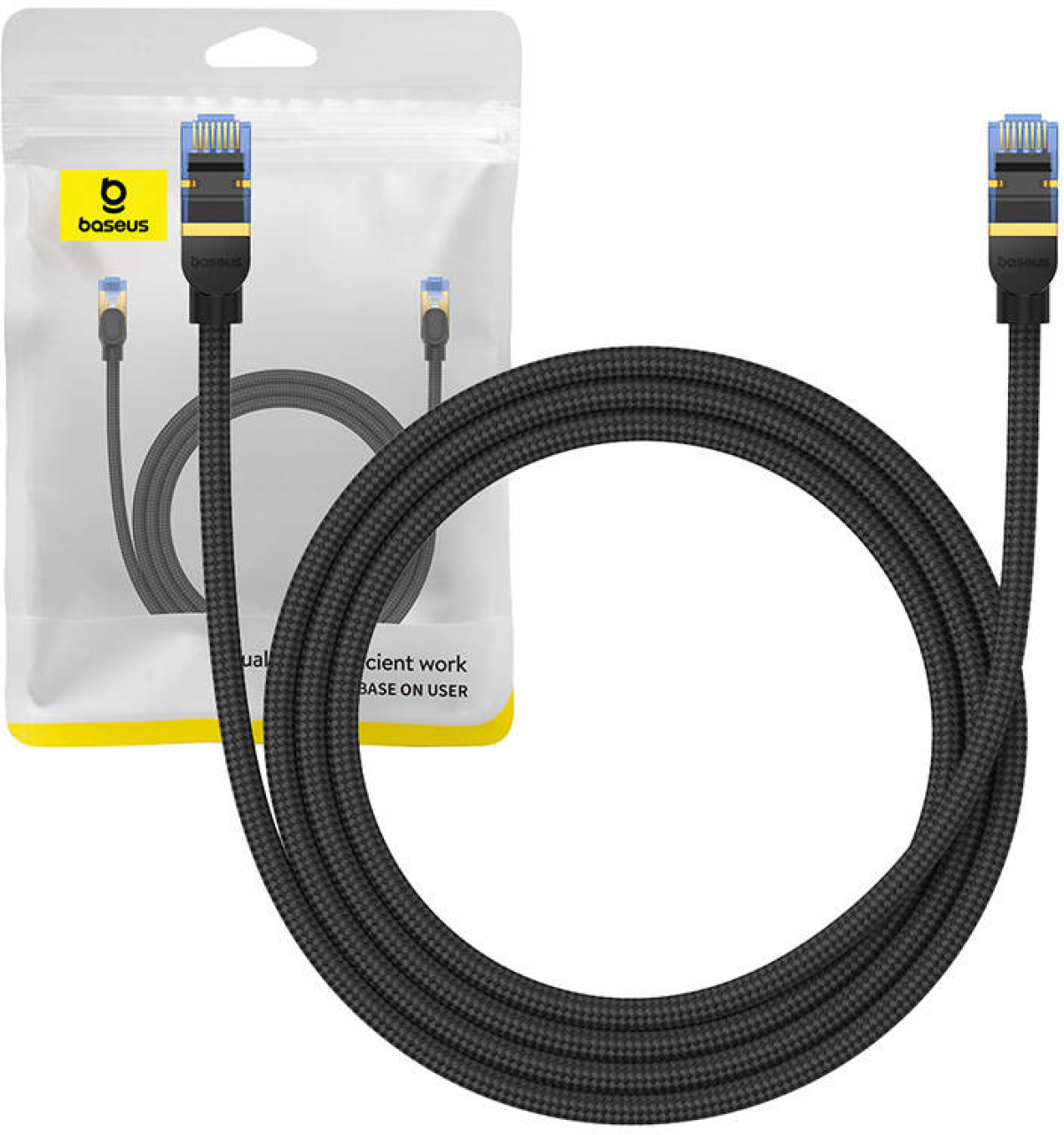 Медна пач корда Baseus B0013320B111-02, 2х RJ45, 10 GB/s, Cat. 7, 1.5m, Черенна ниска цена с бърза доставка - BestPC.BG