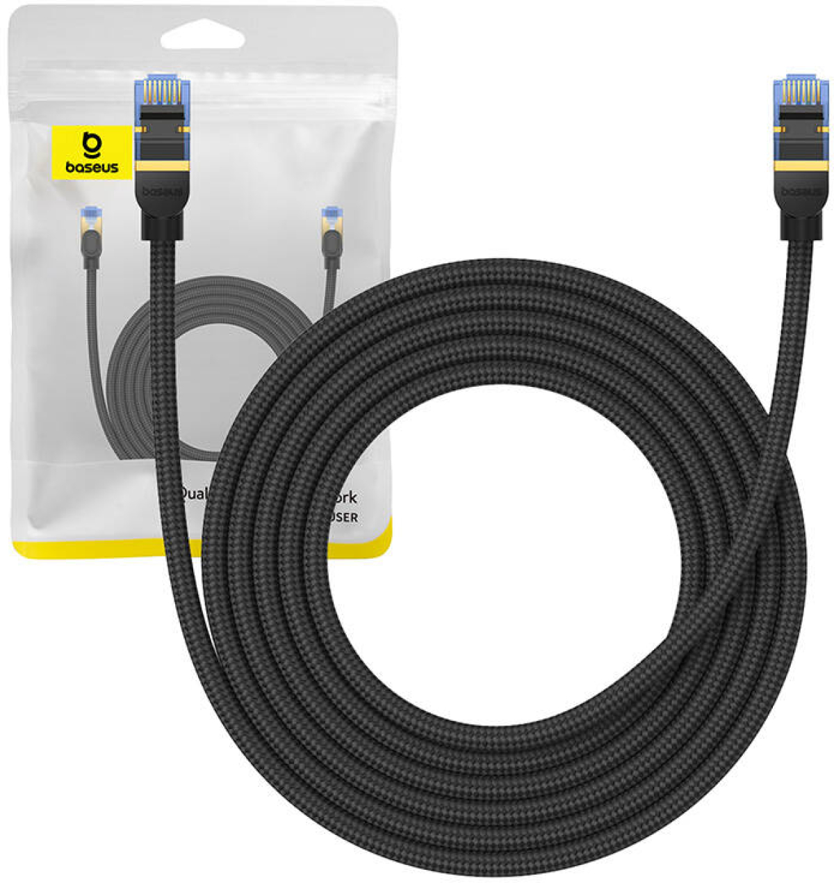 Медна пач корда Baseus B0013320B111-04, 3м, 10 Gbps, Cat. 7, 2х RJ45, Черенна ниска цена с бърза доставка - BestPC.BG