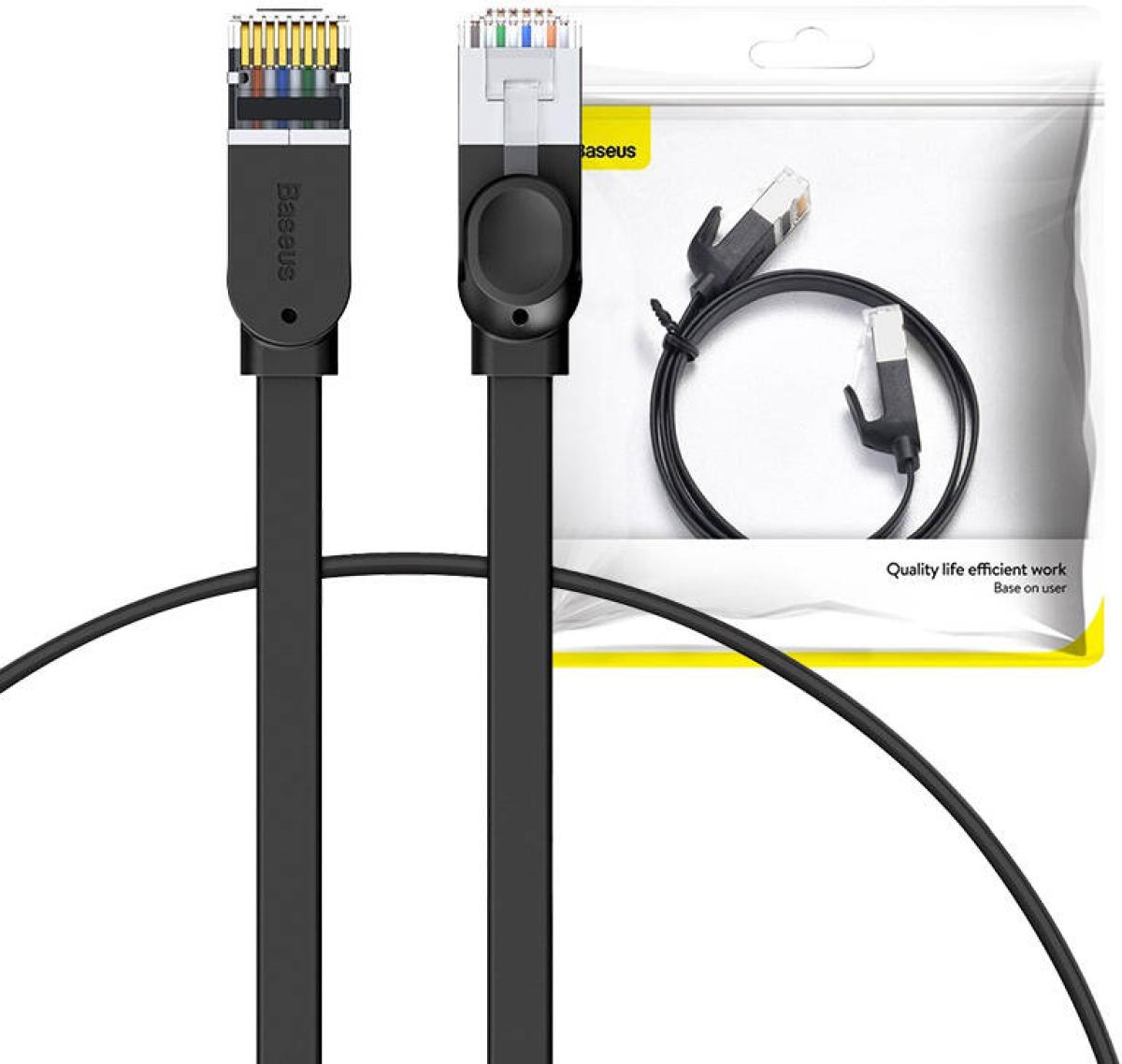 Медна пач корда Baseus PCWL-B01, 2х RJ45, Cat.6, 1м, PVC, 1 Gbps, Черенна ниска цена с бърза доставка - BestPC.BG