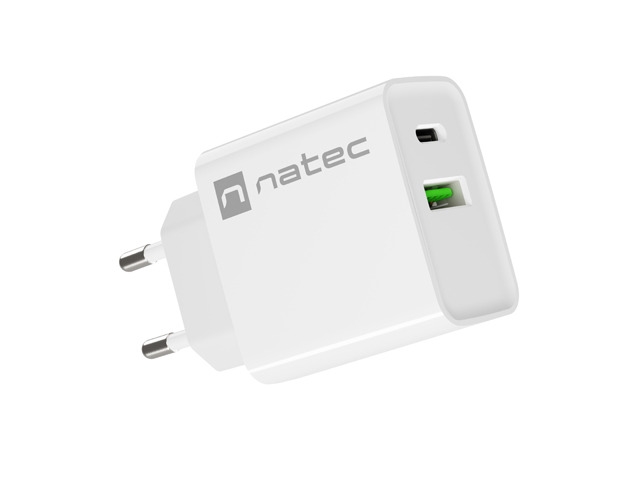 Принадлежност за смартфон Natec USB Charger Ribera 1X USB-A + 1X USB-C 20W, Whiteна ниска цена с бърза доставка - BestPC.BG