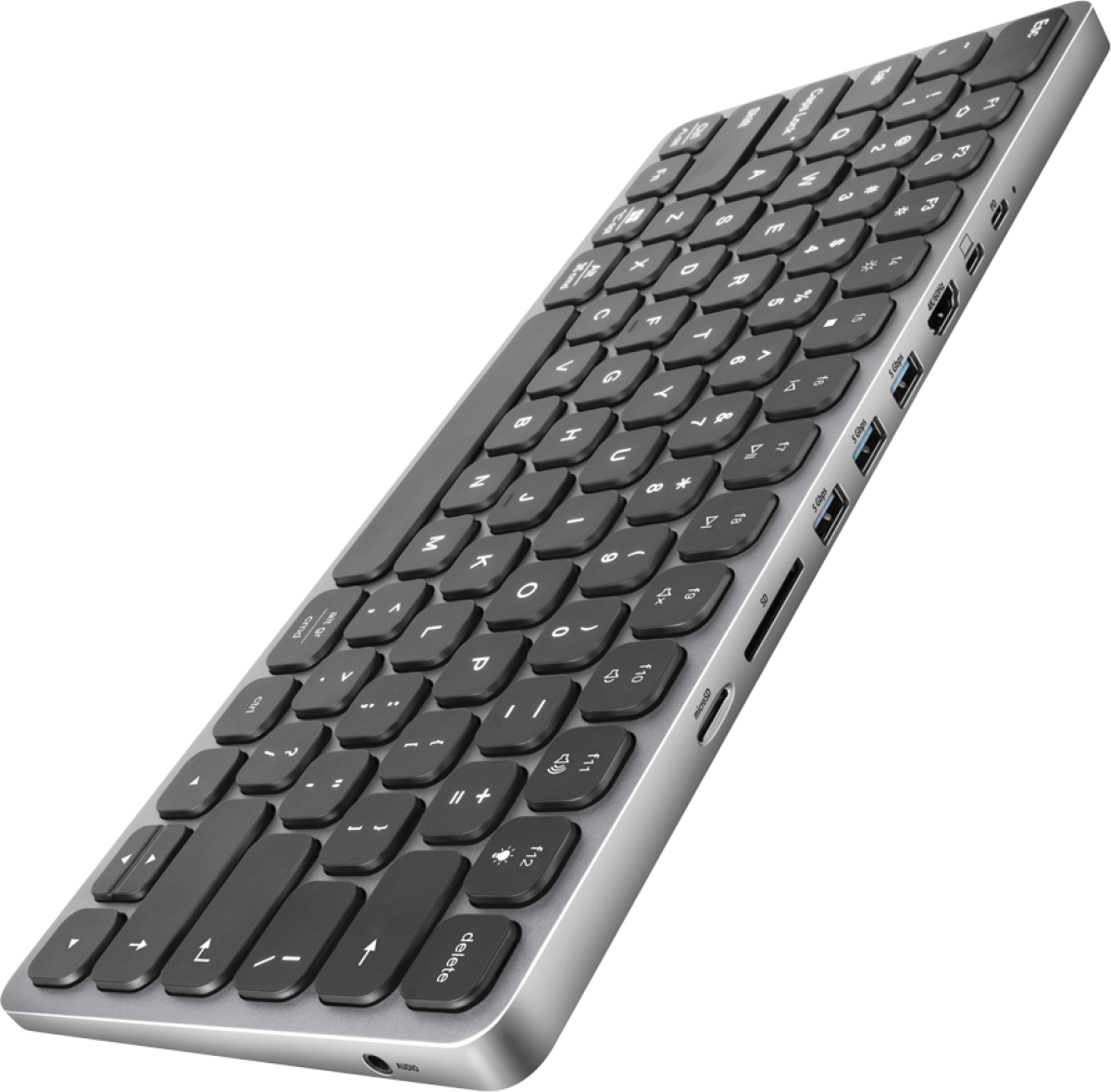 Клавиатура AXAGON HMC-KB keyboard USB-C 5Gbps with HUB, microSD-SD, 3x USB-A, HDMI 4K-60Hz, PD 100W, Audio, US layoutна ниска цена с бърза доставка - BestPC.BG
