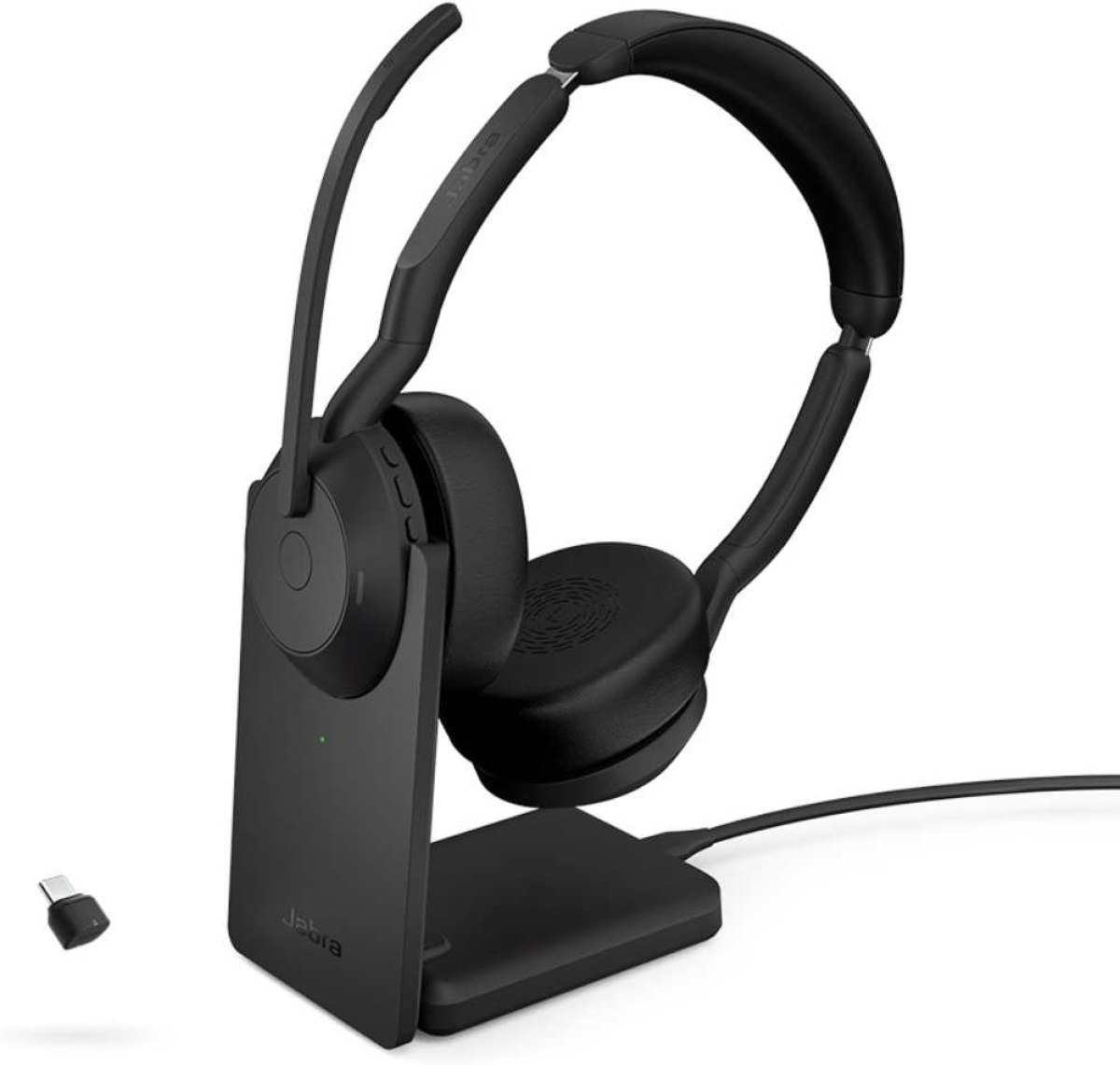 Jabra Evolve2 55 стерео слушалки, Bluetooth, Link380a, MS, зарядна стойка, черенна ниска цена с бърза доставка - BestPC.BG